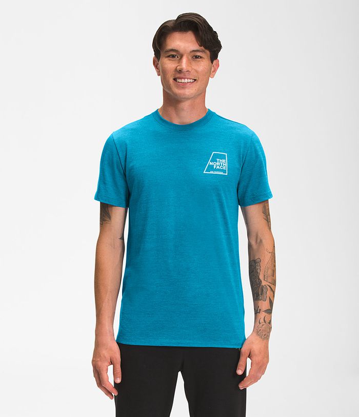 Camiseta The North Face Hombre Manga Corta Logo Marks Tri-Blend - Colombia KIELGY472 - Azules